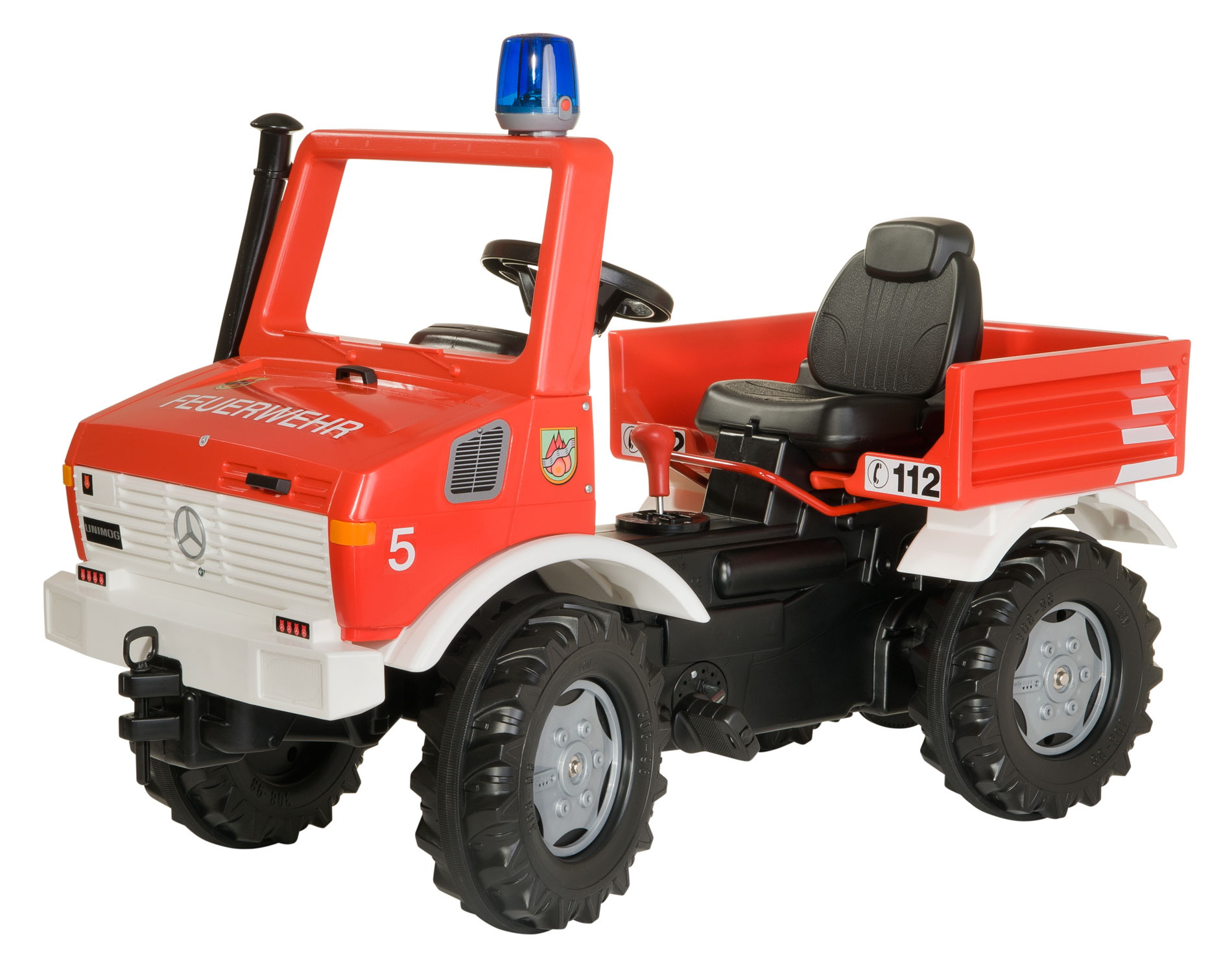 ROLLY TOYS Unimog šliapacie hasičské auto s radením, brzdami, majákom a sirénou